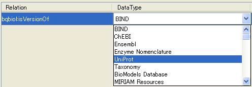 DataType pull-down menu